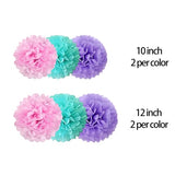 Pink Purple and Blue Paper Pom Poms (12 Pack) - Pastel Teal Pink and Purple Hanging Tissue Flowers for Baby Shower Birthday Party Ceiling Decorations