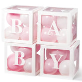 4Pcs Transparent Balloon Boxes with Letters, 36Pcs Pink & White Balloons for Gender Reveal Party