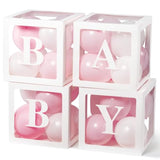 4Pcs Transparent Balloon Boxes with Letters, 36Pcs Pink & White Balloons for Gender Reveal Party