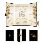 Sweet 16 Party Decorations Black Gold Sweet 16 Guest Book Alternative, Happy Sixteen Birthday Signing Card Board, 16Th Birthday Decorations For Boys Girls, 16Th Anniversary Gifts (Black Gold)