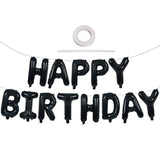 Black Happy Birthday Balloons Banner 16" Mylar Foil Letters Reusable Party Decor