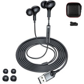 USB A Headphones Wired Earbuds with 7.5ft Long Cord,3 Sizes Ear Tips & Carry Case Earphones In-Ear Buds for School Students Home Office Gaming USB