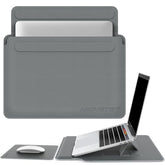 AboveTEK Laptop Sleeve Case for 13-14 inch MacBook Air/Pro, Slim Laptop Case with Stand, Ergonomic Wrist Rest & Mouse Pad, Waterproof Anti-Scratch Leather Bag for 13-14 Surface HP, Grey