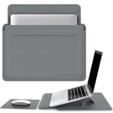 AboveTEK Laptop Sleeve Case for 13-14 inch MacBook Air/Pro, Slim Laptop Case with Stand, Ergonomic Wrist Rest & Mouse Pad, Waterproof Anti-Scratch Leather Bag for 13-14 Surface HP, Grey