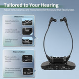 Dual Wireless Headphones for TV Watching for Seniors, 2 Headsets & 2.4GHz Transmitter, 164FT Range No Delay, Voice Enhancer & Ambient Sound, L/R
