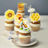 48 Pcs Edible Bumble Bee Cupcake Toppers Wafer Paper Oh Babee Cake Decorations For Bee Theme Baby Shower Kids Boys Girls Birthday Cake Party Decoration