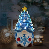 Ceramic Christmas Tree, Christmas Gnomes Decorations For Table Indoor, Blue Gnome Lighted Ceramic Tree Decor