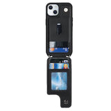 Iphone 15 Case With Card Holder Strap Lanyard Ring Stand 6.1 Inch Black