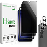 amFilm 2+2 Pack Samsung Galaxy S23 6.1'' Privacy Screen Protector with Camera Lens Protector, Anti Spy Hybrid Film, Fingerprint ID Compatible, Easy to Installation.
