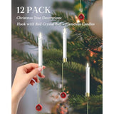 Christmas Tree Candles With Remote, 12 Pack Battery Operated Christmas Candles, Fake Led Candle For Christmas Tree Decor, Party Decor For Xmas Wedding Home Gift With Red Crystal Ball Hook