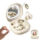 Wireless Clip-On Open Earbuds, Butterfly Earring Bluetooth Headphones with Heart-Shaped Charging Case & Makeup Mirror, 42H Playtime, Lightweight