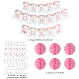 Happy Mother's Day Decorations, Happy Mothers Day Banner with Hanging Swirls, Honeycomb Balls Decorations for Party Supplies Decor Home Office, Pink