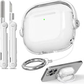 Safety Lock For Airpods 4 Case,Tpu Clear Cases For Apple Airpods 4 Usb-C With Cleaner Kit, Drop Protection Airpods 4 Case Cover For Men For Women With Lock And Keychain,Clear+White