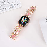 Floral Bracelet Compatible with Apple Watch Band 38mm 40mm 41mm 42mm iWatch Bands Series 11 10 9 8 7,Bling Crystal Hollow Metal Strap,Cute Women