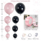 Black And Pink Bow Balloon Arch Kit, Matte Pastel Pink Coquette Balloon Garland For Birthday, 2025 Graduation, Prom, Bridal Shower, Black Tie Party Decorations