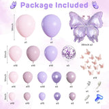 171Pcs Pink Purple Butterfly Balloon Arch Kit for Birthday, Baby Shower, Wedding