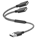USB Y Splitter 1 in 2 Out 1Ft/30cm, USB Male to 2 Female Cable for PC/Laptop/MacBook/Keyboard/PS4/PS5/Flash Drive/LED (Black)