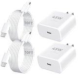45W Fast USB-C Charger with 10ft Cable for iPhone 16 Series and Android