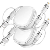 65W Retractable Charging Cable,5 In 1 Travel Multi Charger Cable,Usb Type C Charger Cable Fast Charging Cord,Usb A/C To Usbc+Lightning For Iphone 16 15 14 Series,Ipad,Samsung,Ps,Tablets-2Pack,3.86Ft