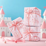 Princess Wrapping Paper - Mini Roll - 17 Inch X 16.5 Feet - Carriage Castle Pink Wrapping Paper Perfect For Kids Girls Birthday, Baby Shower