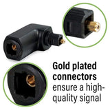 Optical Audio Cable Adapter, 90 Degree, Black, Universal Compatibility, Gold-Plated Connectors, 1 Count, 40016