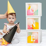First Birthday Balloons Boxes For Boy Or Girl 'One' Letters Individual Three White Transparent Square Boxes 1St Birthday Party Decorations Backdrop Photo Shoot Prop