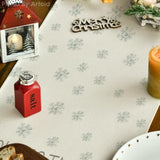 Beige Pine Tree Snowflake Merry Christmas Table Runner, Seasonal Winter Xmas Holiday Kitchen Dining Table Decoration For Home Party Decor 13 X 108 Inch