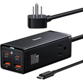 Baseus USB C Charger PowerCombo 100W - 6 in 1 Travel Power Strip USB C Desk Charging Station with 2AC Outlets, Fast Charging Extension Cord for Laptops iPhone Samsung iPad (100W Type C Cable Included)