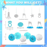 Last Toast On The Coast Bachelorette Decorations, Blue Bridal Shower Party Decorations Including Fringe Curtain, Bride To Be Sash, Veil, Bachelorette Banner, Centerpieces, Hanging Swirls, And Pom Poms