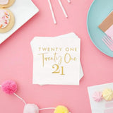 40 Pcs White Gold 21st Birthday Cocktail Napkins 10x10 Inch Disposable Supplies