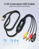3.3 Feet VHS to Digital Converter, USB2.0 Video Cpture Card, RCA AV to USB Audio Video Converter, 1080 Video Capture Device Convert VHS VCR DVD to