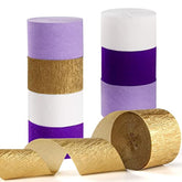 Purple-Gold Party Decorations Crepe-Paper Streamers - 8 Rolls White Purple Lavender Graduation Steamer Woman Birthday Wedding Bridal Shower Paper Garland Mothers Decor