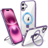 Clear Purple Magnetic Case for iPhone 6.1" - Built-in Invisible Stand Compatible with MagSafe Military Grade Drop Protection Anti-Yellowing Hard Back Silicone Edge Cover