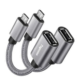 2-Pack Micro USB to USB OTG Adapter Braided Cable for Phones and Devices