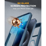 iPhone 15 Pro Max Magnetic Full-Body Case with 9H Screen Protector Blue