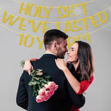Holy We'Ve Lasted 10 Years Banner, 10Th Wedding Anniversary Party Decorations, Funny Decor For Him Her Husband Wife Parents, Pre-Strung, Gold Glitter