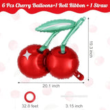 6 Pcs 20" Cherry Foil Balloons Red Fruit Mylar for Summer Parties & Showers