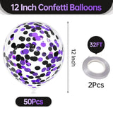 50PCS Purple Black Confetti Balloon Set 12" Latex Balloons for Halloween Party Decorations