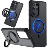 For Samsung Galaxy S21 Ultra Case, Dual-Side Magnetic Ring Holder,Compatible With Magsafe, Anty-Slip Grip,Military-Grade Protective, Adjustable Kickstand, Magnetic Phone Case (Black)