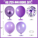 60pcs Purple Mixed Balloons 12in with Confetti for Birthday Baby Shower & Party