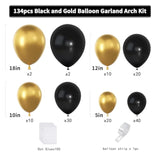 134 Pc Black Gold Balloon Garland Kit Various Sizes for Graduation Birthday Party