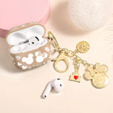 (With Cute Keychain) Compatible With Apple Airpods 4 Case 2024 Women, Soft Silicone Two-Tone Funny Cartoon Engraved Portable 360° Full Protection Anti-Scratch Air Pod 4 Case Khaki/White