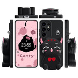 For Samsung Galaxy S24 Ultra Case, Cute Black Lucky Cat Coin Purse Fancy Phone Case For Women Girls With Crossbody Strap Kawaii Soft Silicone Cover For Galaxy S24 Ultra