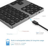 Bluetooth Number Pad, Aluminum Rechargeable Wireless Numeric Keypad Slim 34-Keys External Numpad Keyboard Data Entry Compatible For Macbook, Macbook Air/Pro, Imac Windows Laptop Surface Pro Etc