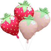 Strawberry Foil Balloons 18x26 Inch Pink Red Mylar Fruit Party Decor Pack of 4