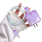 Cute Cable Protector For Iphone Charger With Unique Design 3D Love Heart Wave Data Cable Usb Charger Data Line Phone Wire Saver Protector For Iphone 11 12 13 14 Pro Max Charger Protector-Purple