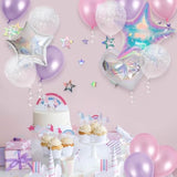 18Pcs Pearl Lilac Pink Purple Balloons Kit 32'' Clear Iridescent Star Foil Balloon Laser Star Heart Shape Balloons For Birthday Party Baby Shower Anniversary Celebration Party Decoration Supplies