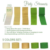 Birthday Baby Shower Decorations, Sage Green Gold Crepe Paper Streamers Party Decorations(5 Rolls) For Camp Bachelorette, Bridal Shower,Engagement Woodland Safari Boho Party Decor Women Adults
