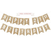 Pre-Strung Happy 21St Birthday Banner - No Diy - Gold Glitter 21St Birthday Party Banner For Men & Women - Pre-Strung Garland On 6 Ft Strands - Gold Bday Party Decorations & Decor - No Diy