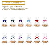 12 Pieces Valentine'S Day Basket Empty For Gifts Oval Basket Food Storage Fruit Baskets With 6 Rolls Colorful Ribbons And 30 Clear Gift Bags For Kitchen Restaurant 9 X 6 X 2.24 Inches
